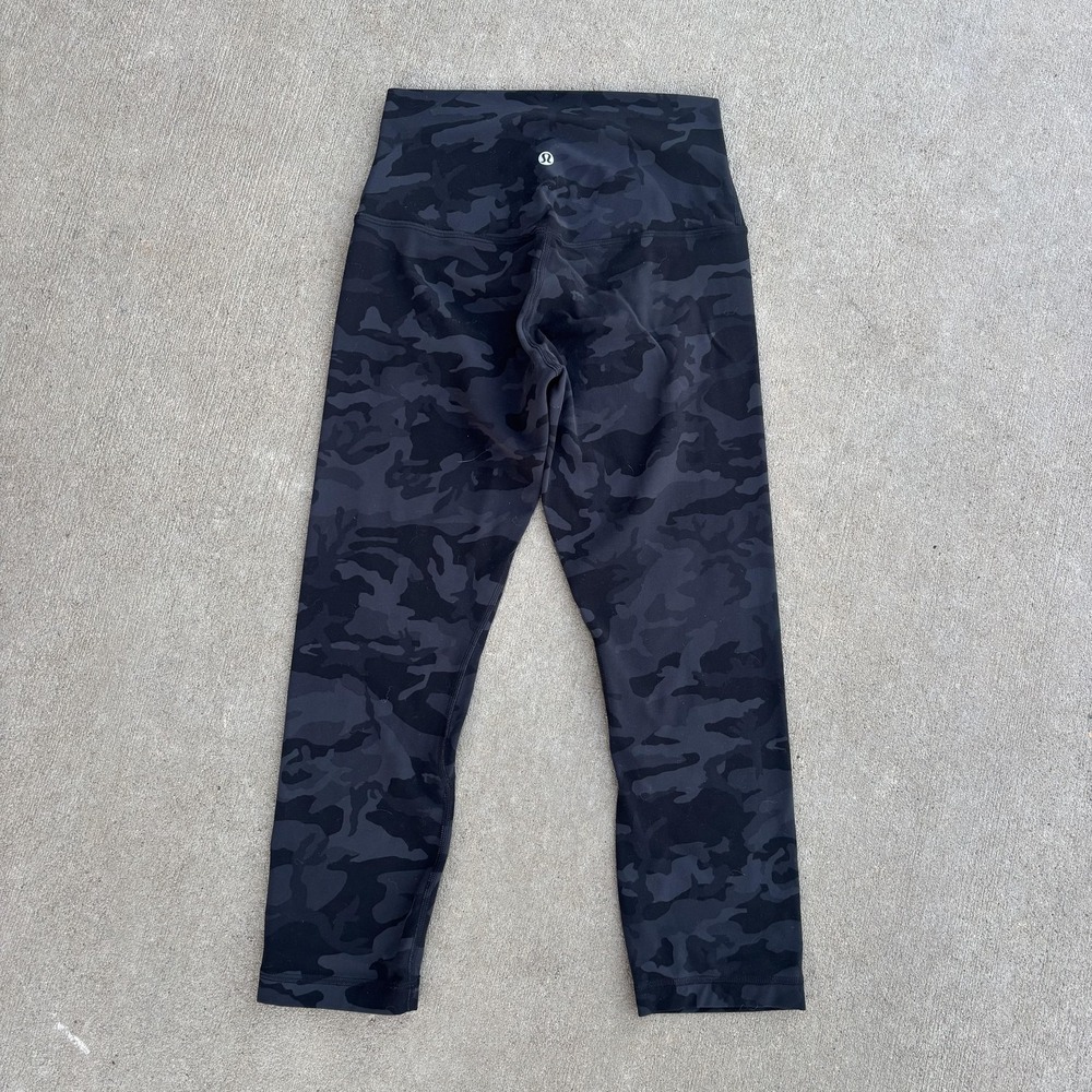 Lululemon Leggings Womens 6 Black Camo High Rise Ankle Yoga Pants Stretch